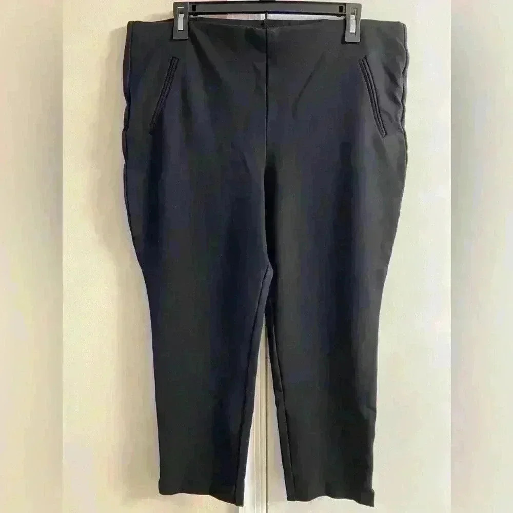 Chico's Black Straight Leg Pants Size 14 Short Stretchy Heavy Fabric